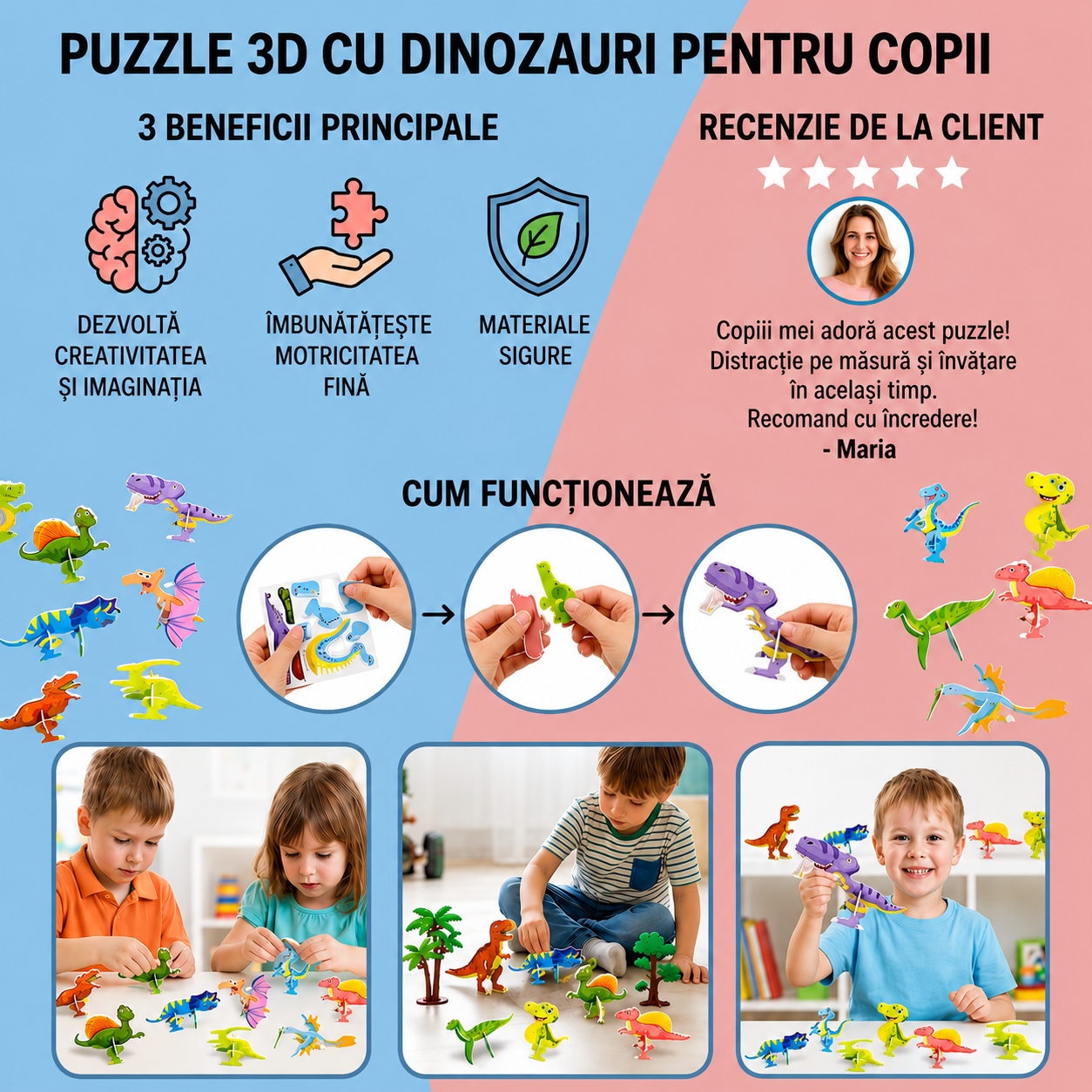 PUZZLE 3D CU DINOZAURI PENTRU COPII